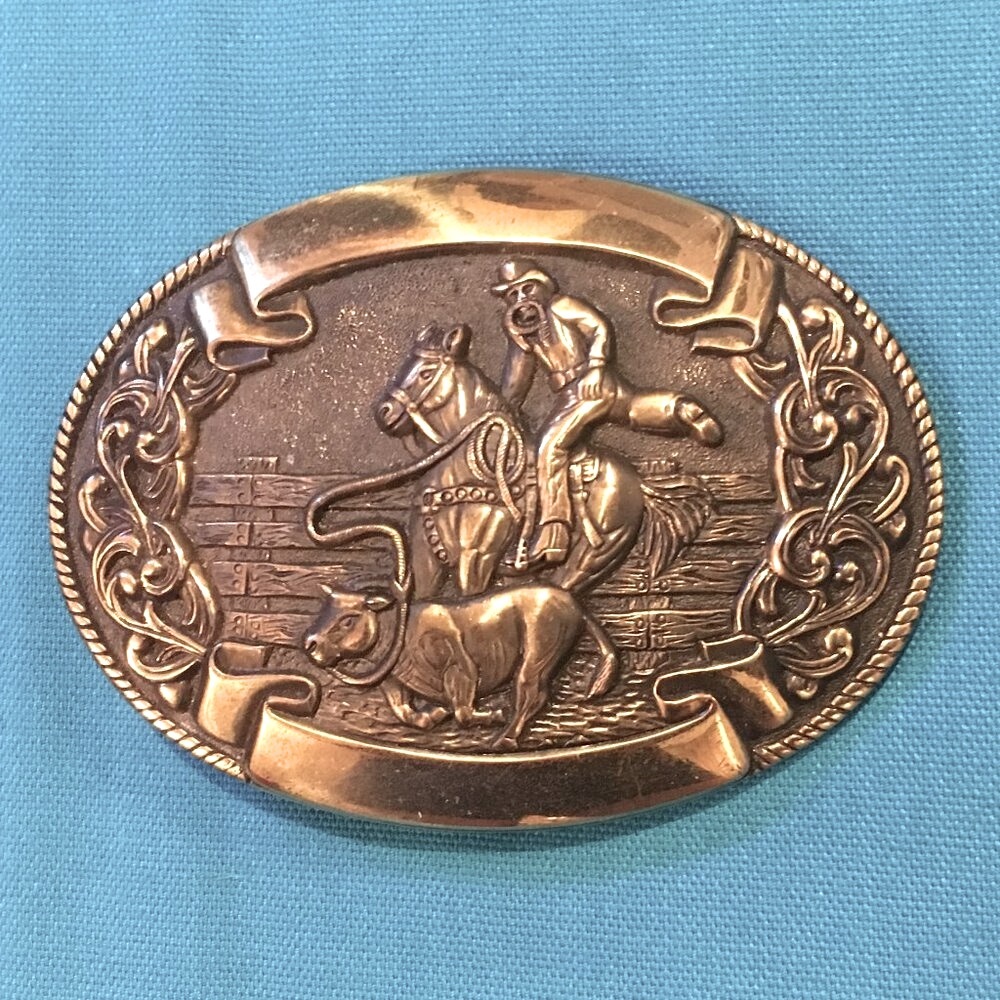 HEAVY ANTIQUE COWBOY CHAMBERS RODEO HORSE STEER BULL RIDING BELT BUCKLE